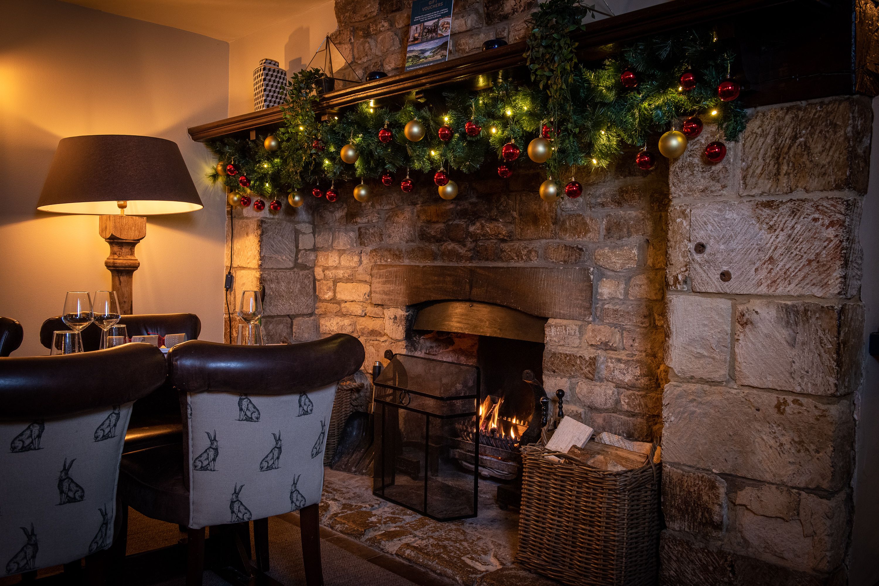 christmas decorations in the fleece over fire