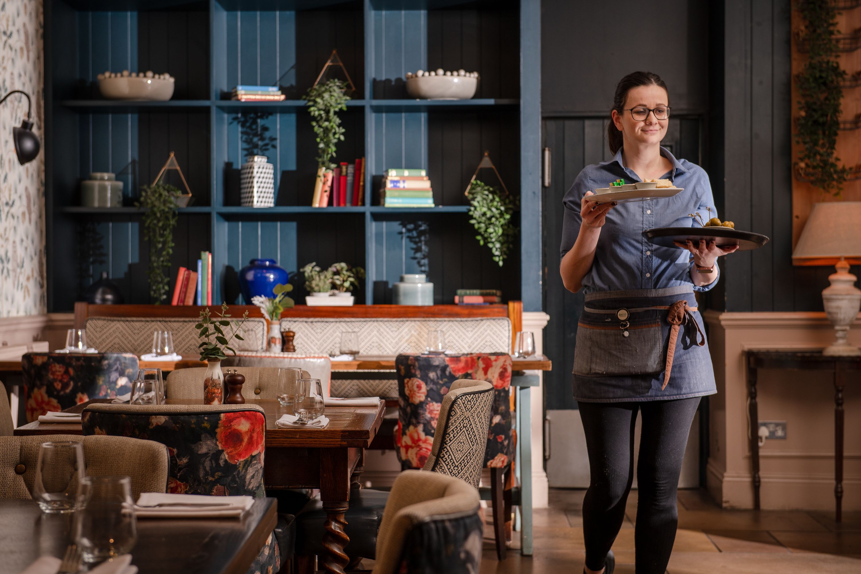 waitress walking with food