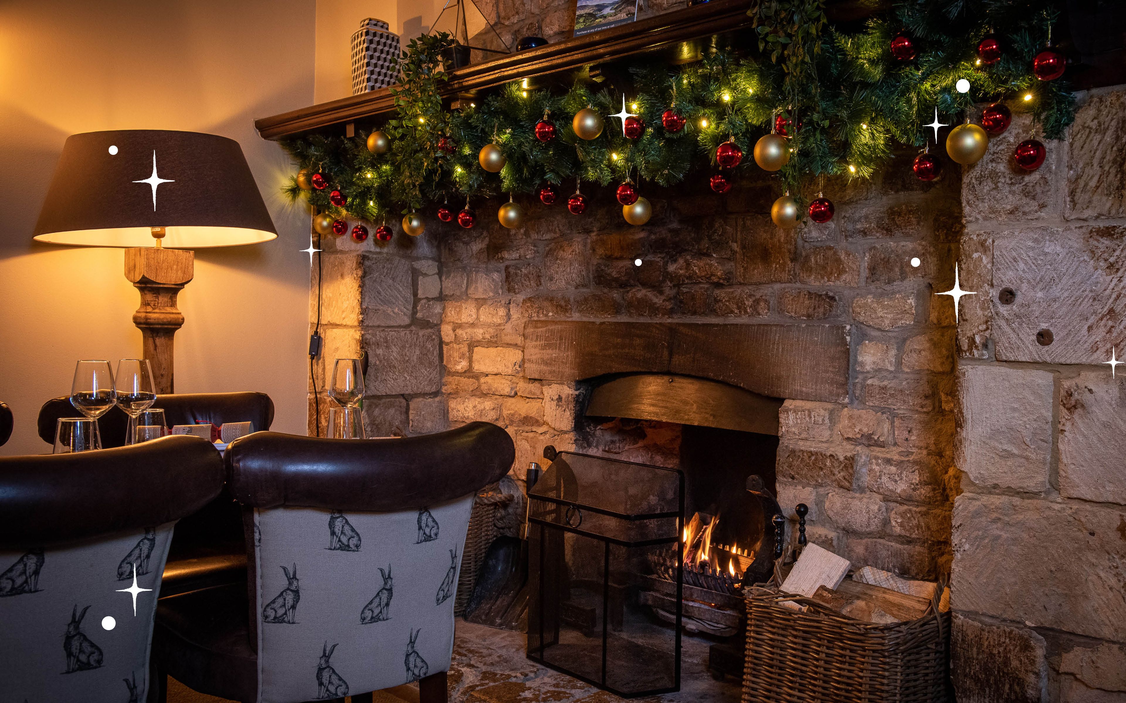 festive fireplace at the fleece
